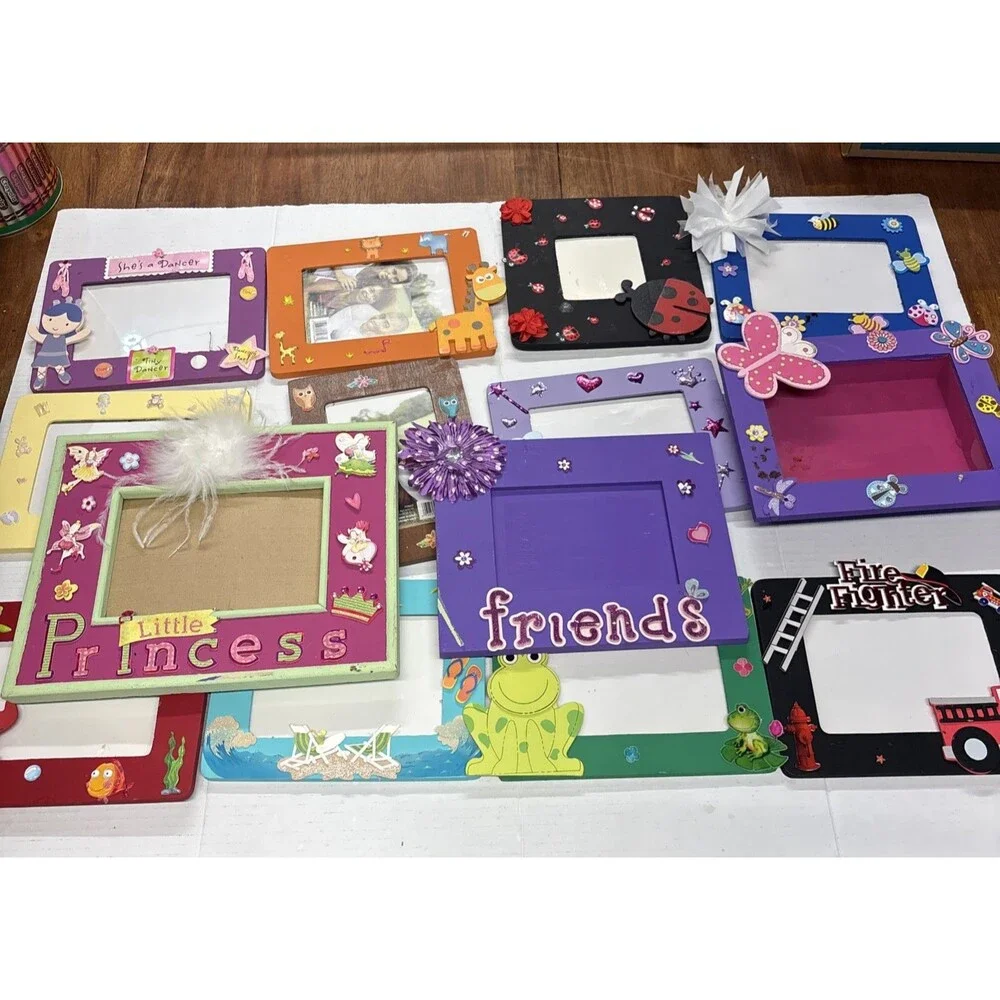 Lot of 14 Hand Painted Decorative Wooden Kids Picture Frames Princess Friends